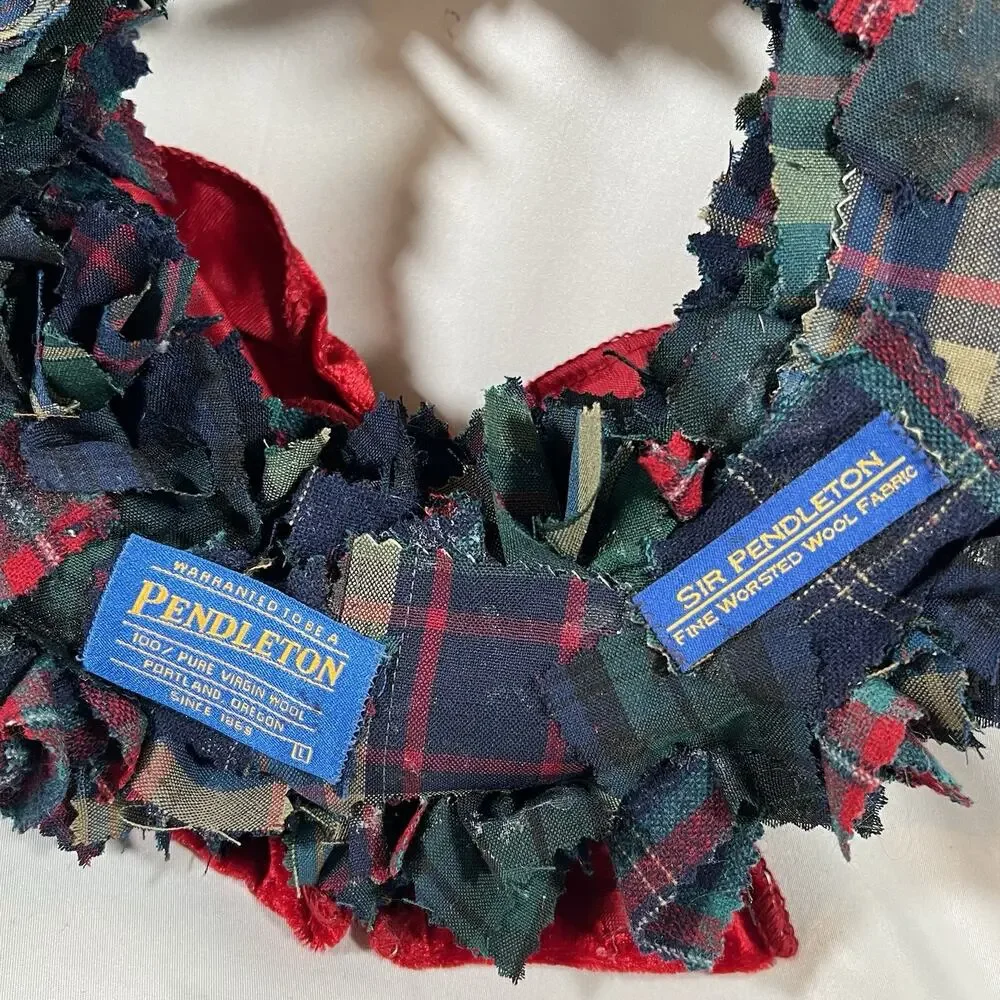 Handmade Pendleton Wool Shirt Wreath 12” Christmas Winter Plaid Red Velvet Bow
